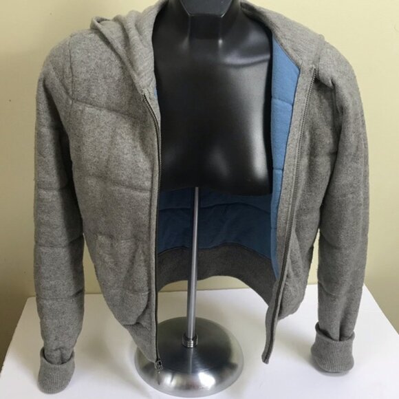 VINCE Quilted Cashmere Wool Hoodie Knit Jacket Puffy Cotton Sweater Zipper Cozy - Picture 10 of 16